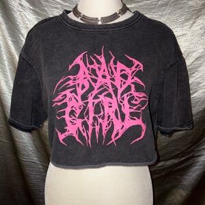 Bad Girl Pink Graphic Heather Grey Crop Top